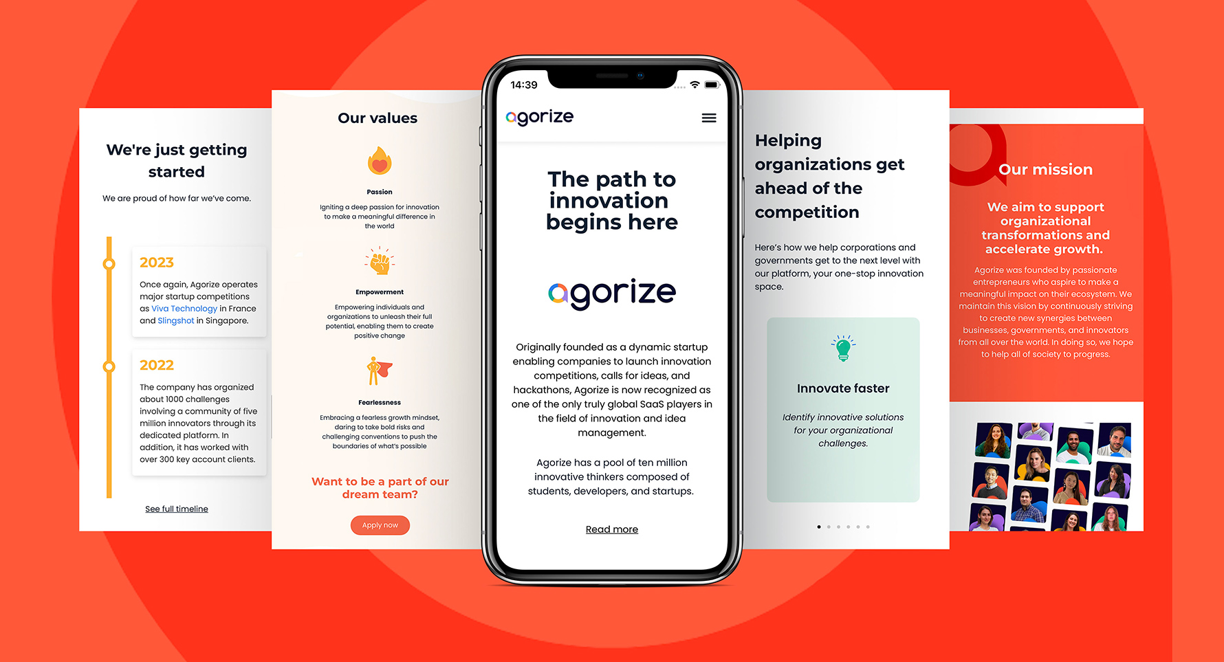 Agorize Case study illustrated with several smartphone